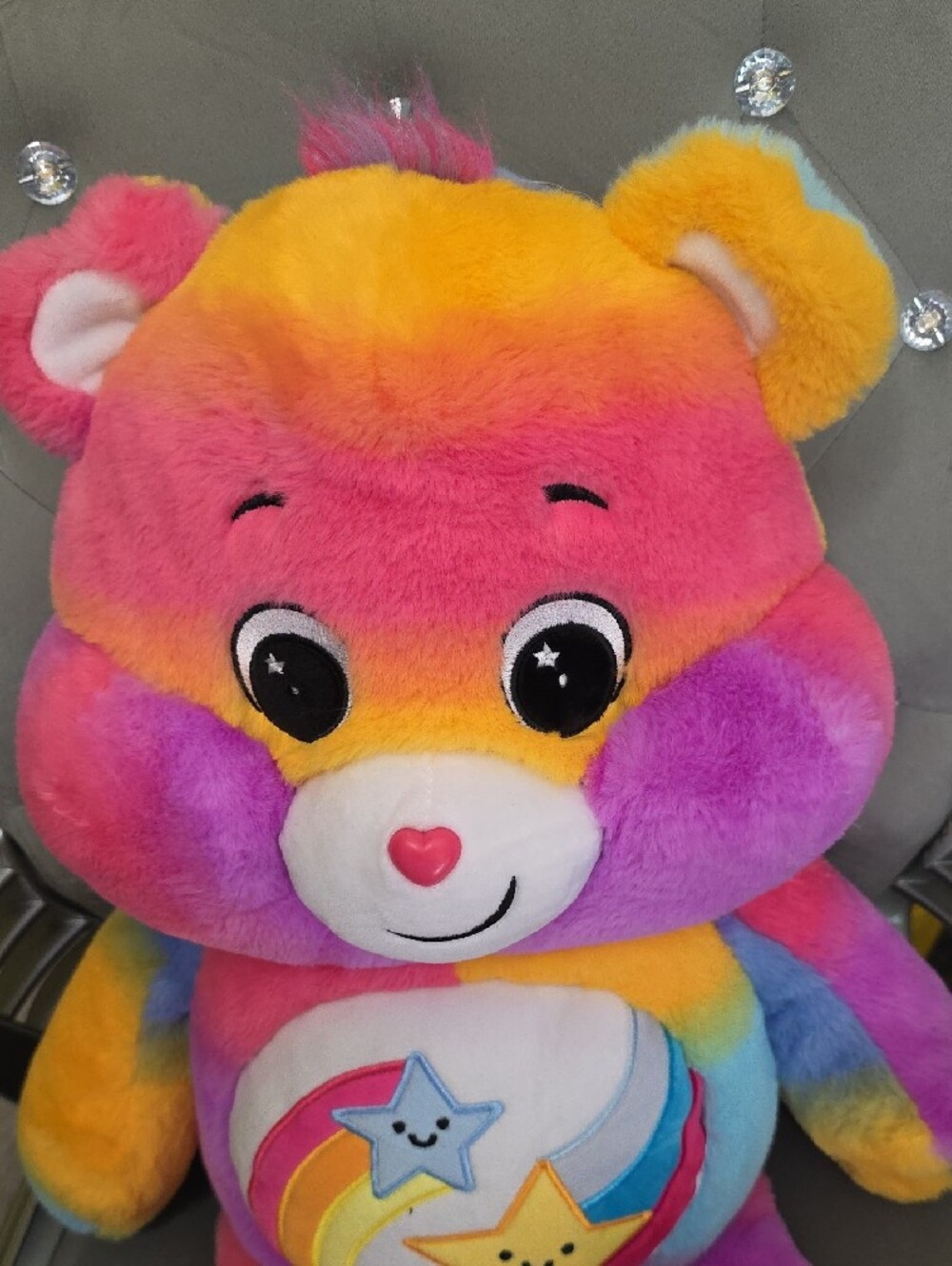 24" Care Bears Rainbow Star Belly Plush - Dare To Care Bear - Picture 2 of 7